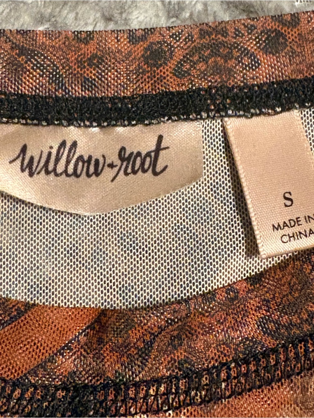 Willow Rust-Brown Printed Long Sleeve Sheer Top - Picture 5 of 7
